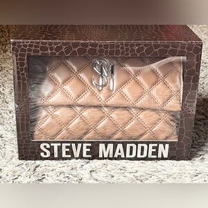 Steve Madden Bezra Quilted Clutch with Bonus SM Charm Brown New In Box/Tags